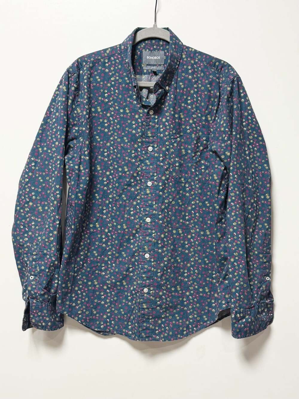 Bonobos Mens Button Down Shirt Slim Floral Long Sleeve Navy Blue ditsy floral ro